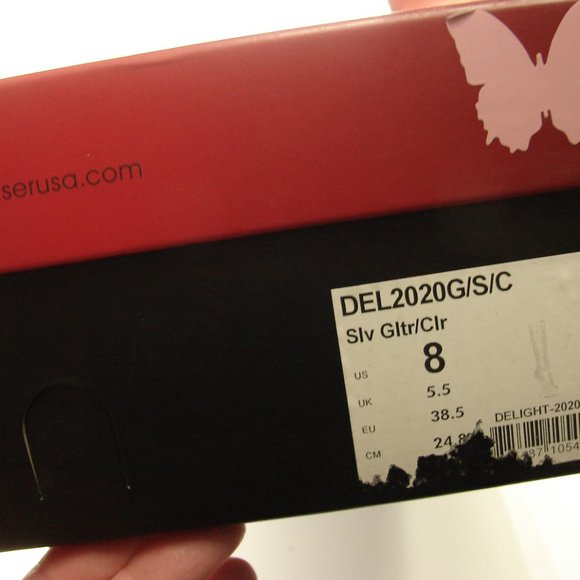 NIB NWOT Pleaser Knee Hi Delight 2020 Silver Glitter Boot Lace Up Inner Zip SZ 8 - Picture 12 of 16